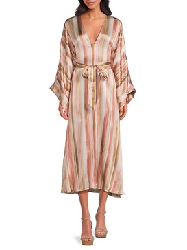 Xanthe Striped Silk Midi-Dress
