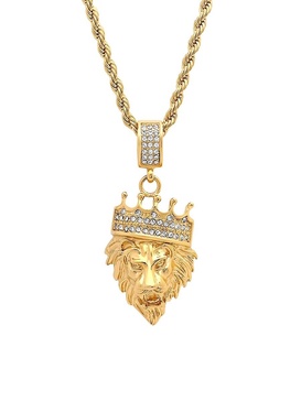 18K Goldplated Necklace with Simulated Diamond Lion Pendant