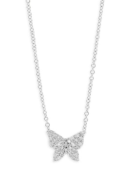 14K White Gold & 0.1 TCW Diamond Butterfly Pendant Necklace