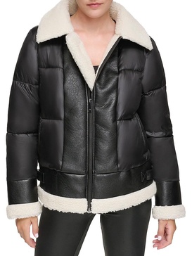 Faux Leather & Faux Shearling Puffer Jacket