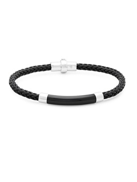 Black Agate, Sterling Silver and Leather Braided Bracelet