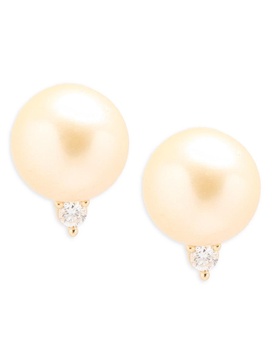 14K Yellow Gold, South Sea Pearl & Diamond Stud Earrings