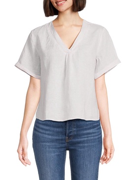 V Neck 100% Linen Top