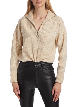 Sequin-Embroidered Quarter-Zip Sweater