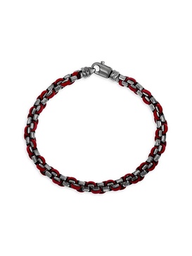 Sterling Silver, Ruthenium & Leather Link Bracelet