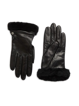 Shearling-Trim Leather Gloves