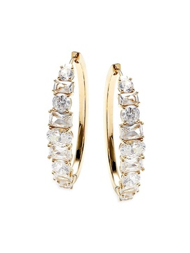 Mesmerize Deco 18K Goldplated Brass & Crystal Oval Hoop Earrings