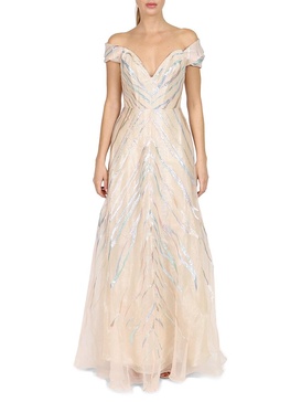 Metallic Off Shoulder A Line Gown