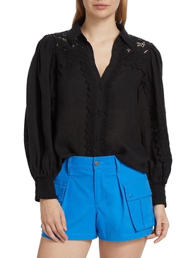 Linen Lace-Paneled Blouse