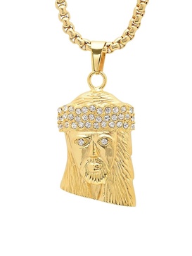 18K Goldplated Necklace with Simulated Diamond Jesus Face Pendant