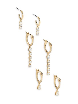 3-Piece Loveall 18K Goldplate & Cubic Zirconia Huggy Earrings