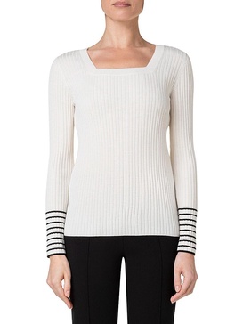 Square-Neck Rib-Knit Wool Top