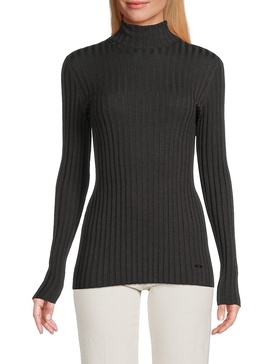 Ribbed Virgin Wool & Silk Turtleneck Sweater