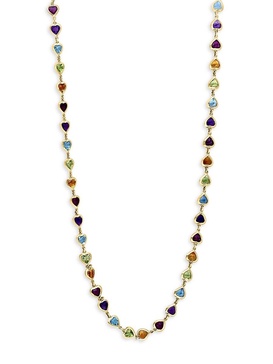 14K Yellow gold & Multi Stone Heart Necklace