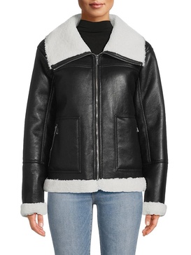 Faux Shearling Trim Moto Jacket