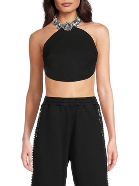 Crystal Embellished Virgin Wool Crop Top