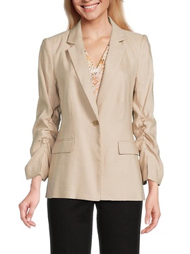 Ruched Sleeve Linen Blend Blazer