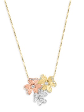14K Tri Tone Gold & 0.63 TCW Diamond Flower Pendant Necklace