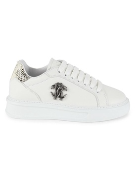 Snake-Embossed Low Top Leather Sneakers