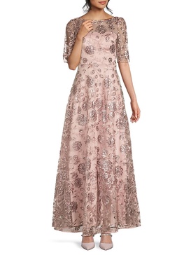 Embroidered Mesh Gown