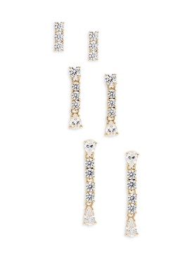 Set of 3 18K Goldplated & Cubic Zirconia Linear Earrings