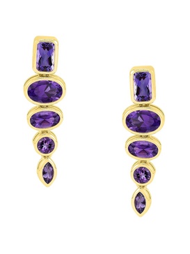 14K Yellow Gold & Amethyst Drop Earrings