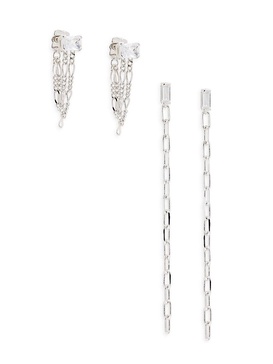 2-Piece Rhodium-Plated & Cubic Zirconia Empire Swag Linear Earring Set