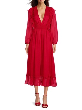 Mina Long Sleeve Ruffled Midi Dress