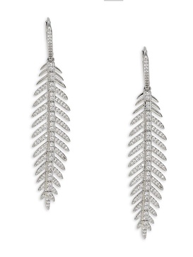 Vanessa Rhodium Plated & Cubic Zirconia Feather Dangle Earrings