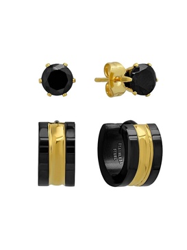Set of 2 Two Tone Stud & Huggie Earrings