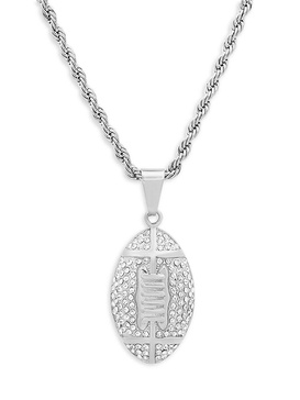 Stainless Steel & Simulated Diamonds American Football Pendant Necklace