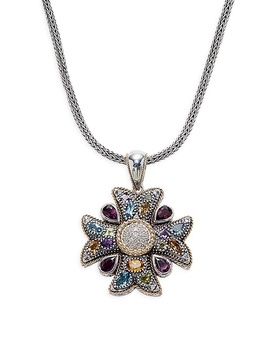 Sterling Silver, 18K Yellow Gold & Multi Stone Pendant Necklace