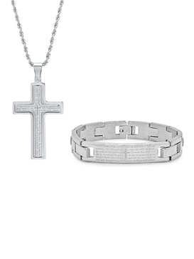 2-Piece Stainless Steel Our Father Prayer Bracelet & Necklace Set