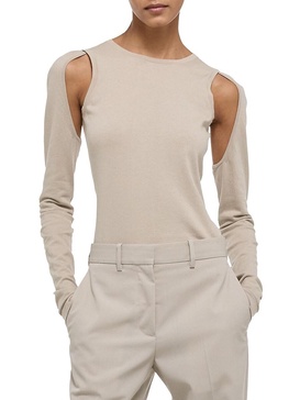 Cotton Cut-Out Crewneck Sweater