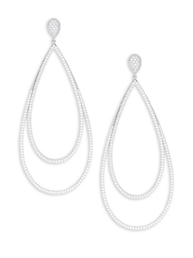 White Rhodium-Plated & Cubic Zirconia Double Oblong Drop Earrings