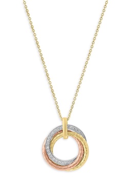 14K White, Rose, Yellow Gold & 0.26 TCW Diamond Interlocking Rings Pendant Necklace