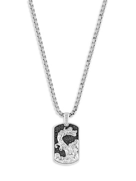 Sterling Silver, Black Spinel & 0.03 TCW Diamond Dog Tag Pendant Necklace