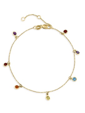 14K Yellow Gold & Multi Stone Station Bracelet
