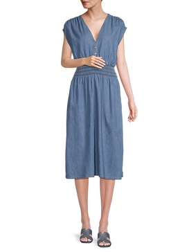 Smocked Waist Chambray Midi Dress