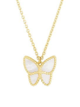 14K Yellow Gold & Mother of Pearl Butterfly Necklace