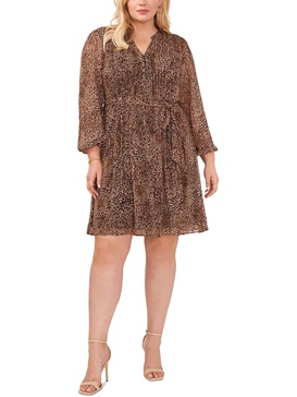 plus womens pleated knee length shirtdress