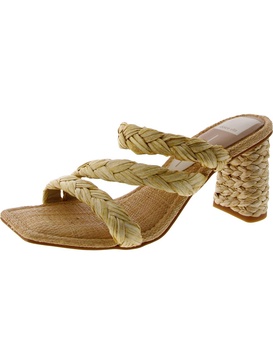 womens rafia square toe block heel