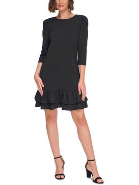 petites womens ruffled sheath sheath dress