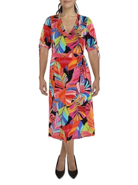 womens below knee tie sleeve midi dress