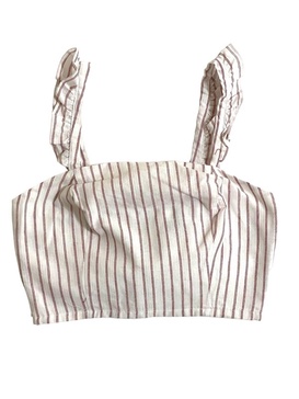 women's striped cotton blend ruffle crop top in white