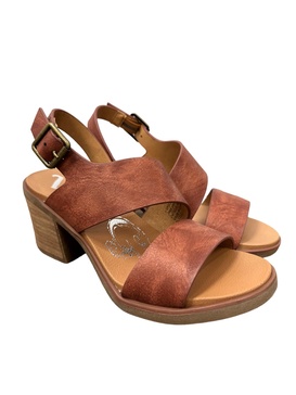 women's fiona leather strap block heel sandal in rust