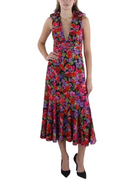 womens below knee deep v neck midi dress