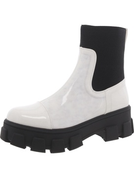womens patent round toe ankle boots