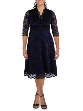 plus womens three-quarter sleeves casual midi dress