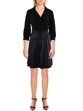 womens faux leather shutter pleat mini dress